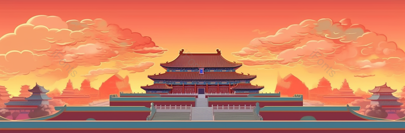 红色渐变大气国潮风插画故宫背景,插画/手绘图,插画/手绘图库,插画/手绘图下载,插画/手绘